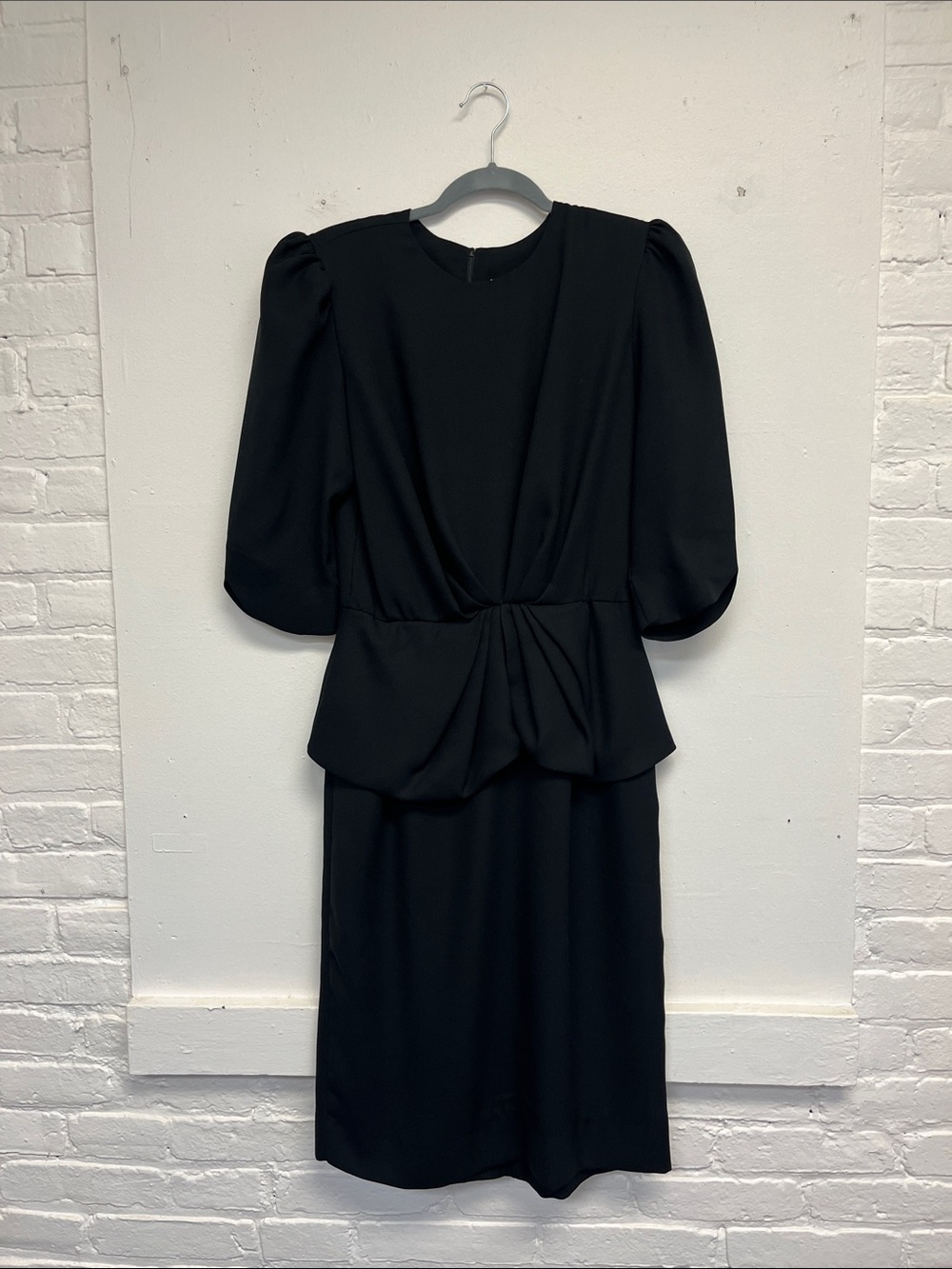 Black Midi Peplum Dress with Puff Sleeves